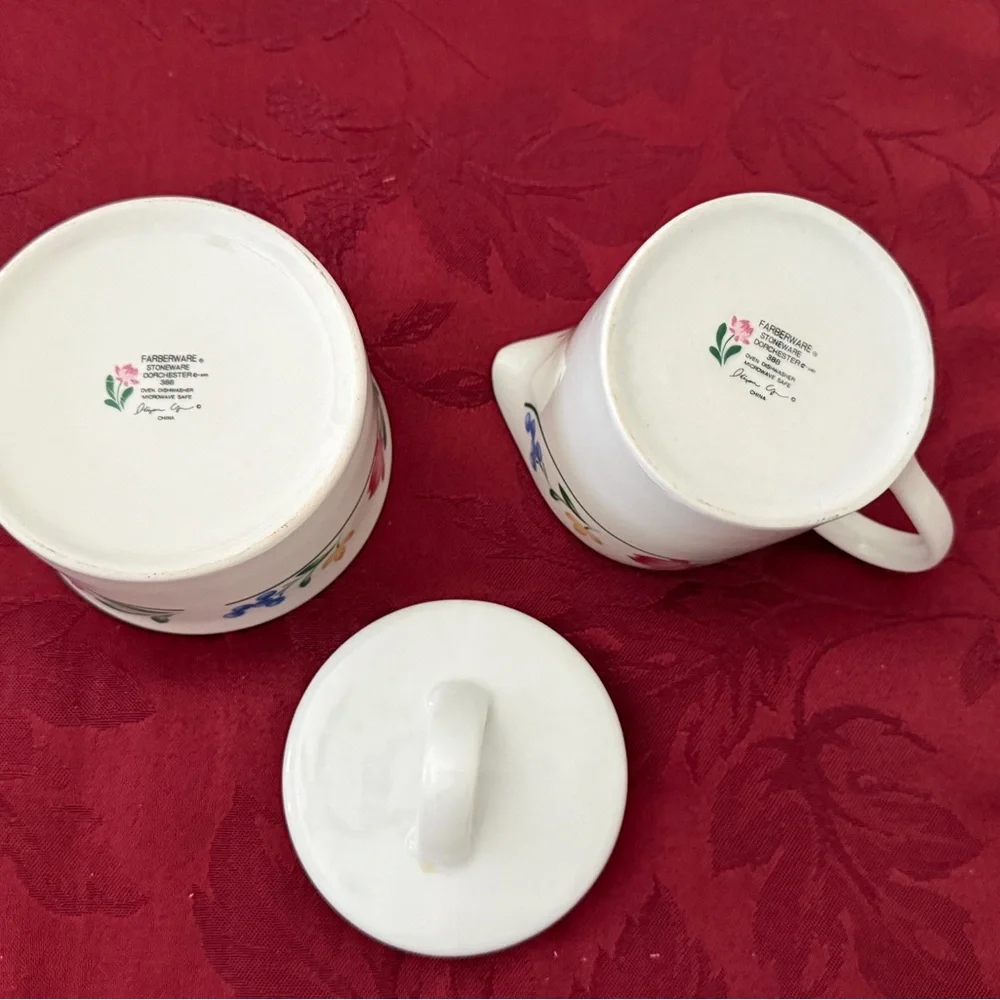 Vintage White Multicolor Farberware Floral Creamer and Sugar Set